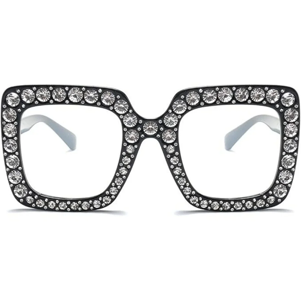 Rhinestone Glasses Fashion Frames Women's Eyeglasses‎ Clear Lens Square Festival